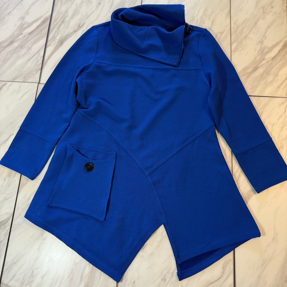 Calessa Royal Blue Cowl Neck Asymmetrical Sweater Size S